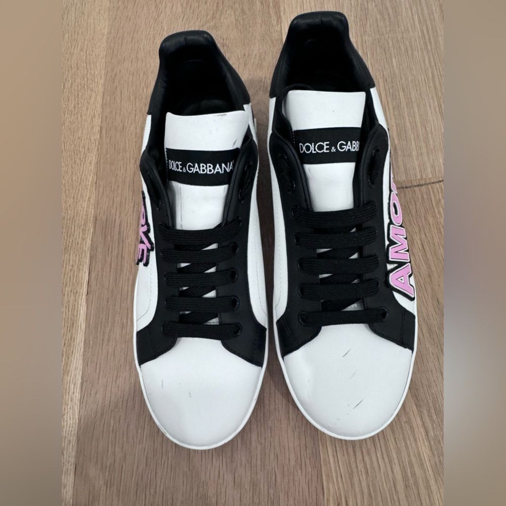 Dolce & Gabbana White Love Logo-Embossed Leather Sneakers Size IT 40 - Picture 10 of 10